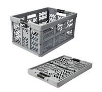 DIVCHI 2 Pack 45L Foldable Crate Plastic Storage Box Basket Collapsible Organizer Bin with Handles Multi-Use Crates for Kitchen Clothes Books & More (Grey)