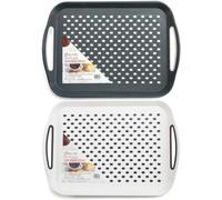DIVCHI 2-Pack Serving Tray Set - Non-Slip Lap Boards with Grip Handles, Ideal for Food Prep, Tea, Breakfast in Bed - Plastic Tray for Stable Dining Dishwasher Safe (Grey & White)
