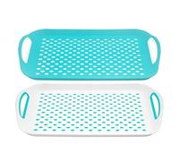 DIVCHI 2-Pack Serving Tray Set - Non-Slip Lap Boards with Grip Handles, Ideal for Food Prep, Tea, Breakfast in Bed - Plastic Tray for Stable Dining Dishwasher Safe (Green/White)