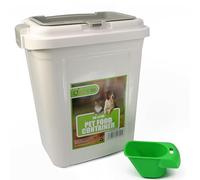 DIVCHI 20L Pet Food Storage Container Flip Top Locking System With Integrated Scoop Plastic Birds Airtight Pet Dog Cat Animal Dry Food 9 KG Dispenser Bin (White)