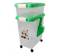 DIVCHI 3-Piece Airtight Pet Food Storage Container With Plastic Measuring Scoop Treats For Pet Dog Cat Animal Dry Food Dispenser With Casters Wheels (GREEN)
