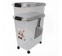 DIVCHI 3-Piece Airtight Pet Food Storage Container With Plastic Measuring Scoop Treats For Pet Dog Cat Animal Dry Food Dispenser With Casters Wheels (GREY)