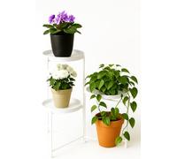 DIVCHI 3 Tier Metal Display Stand - Multi-Purpose Plant Rack, Ornament Shelf, Storage Holder & Decorative Stand for Indoor & Outdoor Use in Home, Garden, Balcony, Patio, Living Room & Office (White)