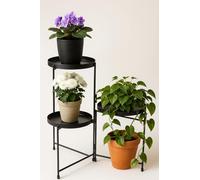 DIVCHI 3 Tier Metal Display Stand - Multi-Purpose Plant Rack, Ornament Shelf, Storage Holder & Decorative Stand for Indoor & Outdoor Use in Home, Garden, Balcony, Patio, Living Room & Office (Black)