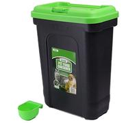 DIVCHI 30L Pet Food Storage Container Flip Top Locking System With Integrated Scoop Plastic Birds Airtight Pet Dog Cat Animal Dry Food 15 KG Dispenser Bin Green