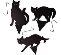 Divchi 3Pack Black Cat Silhouette For Garden - Cats Scarer With Marble Eyes - Harmless Bird Deterrent, Fox Repellent, Rodent Repel