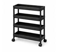 Divchi 4 Tier Slim Storage Trolley On Wheels, Slide-Out Rolling Cart For Kitchen & Bathroom, Black
