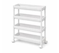 Divchi 4 Tier Slim Storage Trolley On Wheels, Slide-Out Rolling Cart For Kitchen & Bathroom, White
