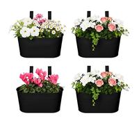 DIVCHI 4PCS Heavy Duty Metal Hanging Plant Pots 30cm Fence Railing Planters with Detachable Hooks Balcony & Garden Flowerpots with Drainage Hole Outdoor & Indoor Décor Planters (Black)