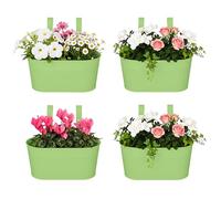 DIVCHI 4PCS Heavy Duty Metal Hanging Plant Pots 30cm Fence Railing Planters with Detachable Hooks Balcony & Garden Flowerpots with Drainage Hole Outdoor & Indoor Décor Planters (Green)