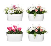 DIVCHI 4PCS Heavy Duty Metal Hanging Plant Pots 30cm Fence Railing Planters with Detachable Hooks Balcony & Garden Flowerpots with Drainage Hole Outdoor & Indoor Décor Planters (White)