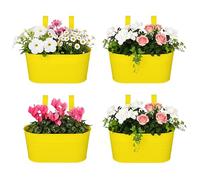 DIVCHI 4PCS Heavy Duty Metal Hanging Plant Pots 30cm Fence Railing Planters with Detachable Hooks Balcony & Garden Flowerpots with Drainage Hole Outdoor & Indoor Décor Planters (Yellow)