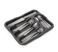 DIVCHI 5 Compartment Cutlery Tray Compact Storage Divider for Kitchen Drawers Plastic Cutlery Organiser Insert with Anti-Slip Base, Utensil Holder for Knives Forks Spoons, Durable Easy Clean Dark Grey