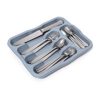 DIVCHI 5 Compartment Cutlery Tray Compact Storage Divider for Kitchen Drawers Plastic Cutlery Organiser Insert with Anti-Slip Base, Utensil Holder for Knives Forks Spoons, Durable Easy Clean (Blue)