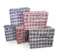 DIVCHI 5 Pack Laundry Bags With Strong Handle & Dual Zip Checkered Reusable Multipurpose Boxes | Shopping Totes | Storage Bag | Moving Bags | Clothes Box (Large, 80 x 70cm)