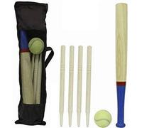 Divchi 6 Piece Wooden Rounders Set & Carry Bag - Baseball Bat & Soft Tennis Ball Garden Fun Play Set