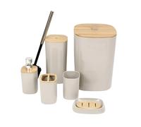 DIVCHI 6 Pieces Bathroom Accessories Set Luxury Accessory Sets Bathroom Bin And Toilet Brush Set Toothbrush Holder Tumbler Soap Dish Trash Can Soap Dispenser Bath Set Gift (Grey)