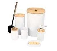 DIVCHI 6 Pieces Bathroom Accessories Set Luxury Accessory Sets Bathroom Bin And Toilet Brush Set Toothbrush Holder Tumbler Soap Dish Trash Can Soap Dispenser Bath Set Gift (White)