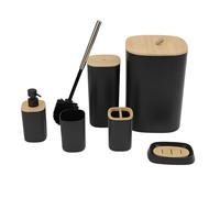 DIVCHI 6 Pieces Bathroom Accessories Set Luxury Accessory Sets Bathroom Bin And Toilet Brush Set Toothbrush Holder Tumbler Soap Dish Trash Can Soap Dispenser Bath Set Gift (Black)