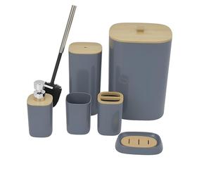 DIVCHI 6 Pieces Bathroom Accessories Set Luxury Accessory Sets Bathroom Bin And Toilet Brush Set Toothbrush Holder Tumbler Soap Dish Trash Can Soap Dispenser Bath Set Gift (Dark Blue)