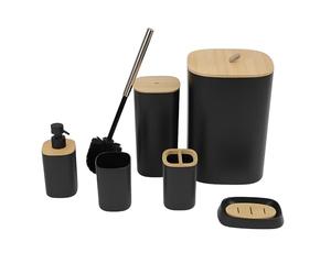 DIVCHI 6 Pieces Bathroom Accessories Set Luxury Accessory Sets Bathroom Bin And Toilet Brush Set Toothbrush Holder Tumbler Soap Dish Trash Can Soap Dispenser Bath Set Gift (Black)