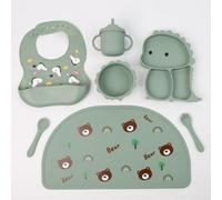 Divchi Baby Weaning Set, Silicone Baby Feeding Set Of 7 With Suction Bowl, Spoon, Fork & Cup Weaning Set, Suction Bowl Green