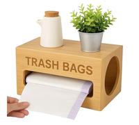 DIVCHI Bamboo Trash Bag Holder Dispenser Garbage Bag Roll Storage Container for Kitchen Cabinet Countertop & Under-Sink | Waste Bag Organiser | Carrier Bag Organizer (Natural, 1 Tier)