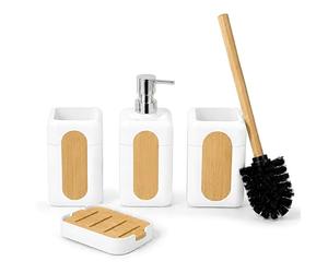 DIVCHI Bathroom Accessories Set - 5-piece Modern Bathroom Toilet Brush Set - Includes Toilet Brush Toothbrush Holder Soap Tray and Smooth Pump Dispenser (White)