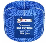 DIVCHI Blue Poly Rope Tarpaulin Polypropylene Coil String Rope Multi-Purpose Washing Line for Camping Garden Garage & Clothesline (6mm x 30m)