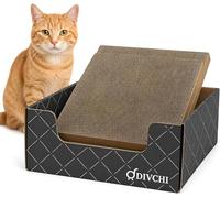 DIVCHI Cardboard Cat Scratcher Box & Bed - Dark Grey Diamond | Double-Sided Corrugated Pad for Indoor Cats | Refillable Scratching Board Toy for Play & Furniture Protection
