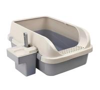 DIVCHI Cat Litter Tray Box, Litter Box, Plastic Cat Open Top Litter Tray with Scoop and Scoop Box Kitten Detachable Rim Easy Cleaning, 57.2 x 41.5 x 24.3cm (Grey)