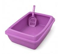 DIVCHI Cat Litter Tray with Scoop Spacious Open Design Litter Box with Removable Rim for Indoor and Odour Cats, Non Stick Plastic Catsan Surface Easy to Clean Toilet Box (Purple)