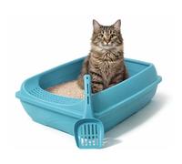 DIVCHI Cat Litter Tray with Scoop Spacious Open Design Litter Box with Removable Rim for Indoor and Odour Cats, Non Stick Plastic Catsan Surface Easy to Clean Toilet Box (Aqua Blue)