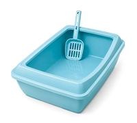 DIVCHI Cat Litter Tray with Scoop Spacious Open Design Litter Box with Removable Rim for Indoor and Odour Cats, Non Stick Plastic Catsan Surface Easy to Clean Toilet Box (Blue)
