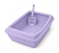 DIVCHI Cat Litter Tray with Scoop Spacious Open Design Litter Box with Removable Rim for Indoor and Odour Cats, Non Stick Plastic Catsan Surface Easy to Clean Toilet Box (Lavender)