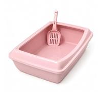 DIVCHI Cat Litter Tray with Scoop Spacious Open Design Litter Box with Removable Rim for Indoor and Odour Cats, Non Stick Plastic Catsan Surface Easy to Clean Toilet Box (Pink)