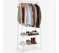 DIVCHI Clothes Rail Heavy Duty Multifunctional Hanging Rack Freestanding Metal Garment Organizer Stand with 2-Tier Storage Shelves Portable Coat Stand for Bedroom Laundry Room & Entryway (White)