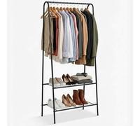 DIVCHI Clothes Rail Heavy Duty Multifunctional Hanging Rack Freestanding Metal Garment Organizer Stand with 2-Tier Storage Shelves Portable Coat Stand for Bedroom Laundry Room & Entryway (Black)