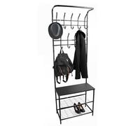 DIVCHI Coat Rack Stand With 9 Hooks Shoe Shelf & Hanging Clothes Rail Free Standing Metal Hall Tree Racks for Bedroom Hallway Entryway & Small Space (Black)