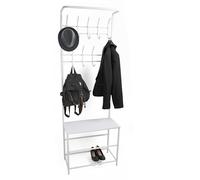 DIVCHI Coat Rack Stand With 9 Hooks Shoe Shelf & Hanging Clothes Rail Free Standing Metal Hall Tree Racks for Bedroom Hallway Entryway & Small Space (White)