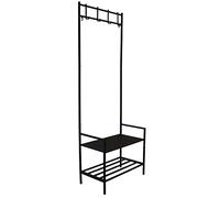 DIVCHI Coat Rack Stand with Shoe Rack and Hooks Free Standing Hall Tree Matte Steel Frame Hat Rack Coat Stand for Storage, Metal,Black, 61 x 33 x 168.5 cm