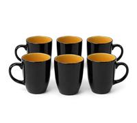 DIVCHI Coffee Mugs Set of 6 Ceramic Tea Hot Chocolate Cups | Black | Large Mugs for Hot Drinks, Comfortable Handle, Smooth Glazed Finish, Attractive Design, Cappuccino Latte Cup Set