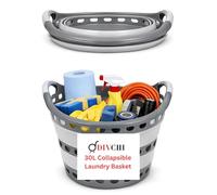 DIVCHI Collapsible Laundry Basket With Handles 30L Foldable Plastic Storage Container Pop-Up Space Saving Clothes Hampers (Grey)