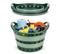 DIVCHI Collapsible Laundry Basket With Handles 30L Foldable Plastic Storage Container Pop-Up Space Saving Clothes Hampers (Green)