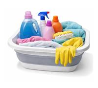 DIVCHI Collapsible Washing Up Bowl 10L Foldable Plastic Wash Basin for Sink, Camping, Travel, Laundry, Folding Bucket Space Saving Tub White Grey