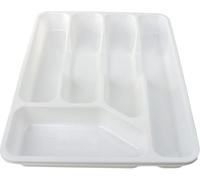 Divchi Cutlery Drawer Organiser 5 Compartment Utensil Tray For Kitchen, Silverware And Flatware Holder, White