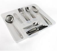 Divchi Cutlery Tray Kitchen Drawer Organiser 7 Compartments Utensil Spoon Fork Holder Silverware Flatware Storage Rack Transparent