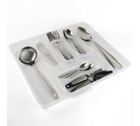 DIVCHI Cutlery Tray Kitchen Drawer Organiser 7 Compartments Utensil Spoon Fork Holder Silverware Flatware Storage Rack (Transparent)