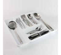 Divchi Cutlery Tray Kitchen Drawer Organiser 7 Compartments Utensil Spoon Fork Holder Silverware Flatware Storage Rack White