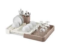 DIVCHI Dishes Drying Rack for Kitchen, Space-Saving Dish Drainer with Cutlery Holder, Plastic Dish Rack & Utensil Holder Everyday Kitchen Essential Daily Dish Drying and Household Accessories, Beige